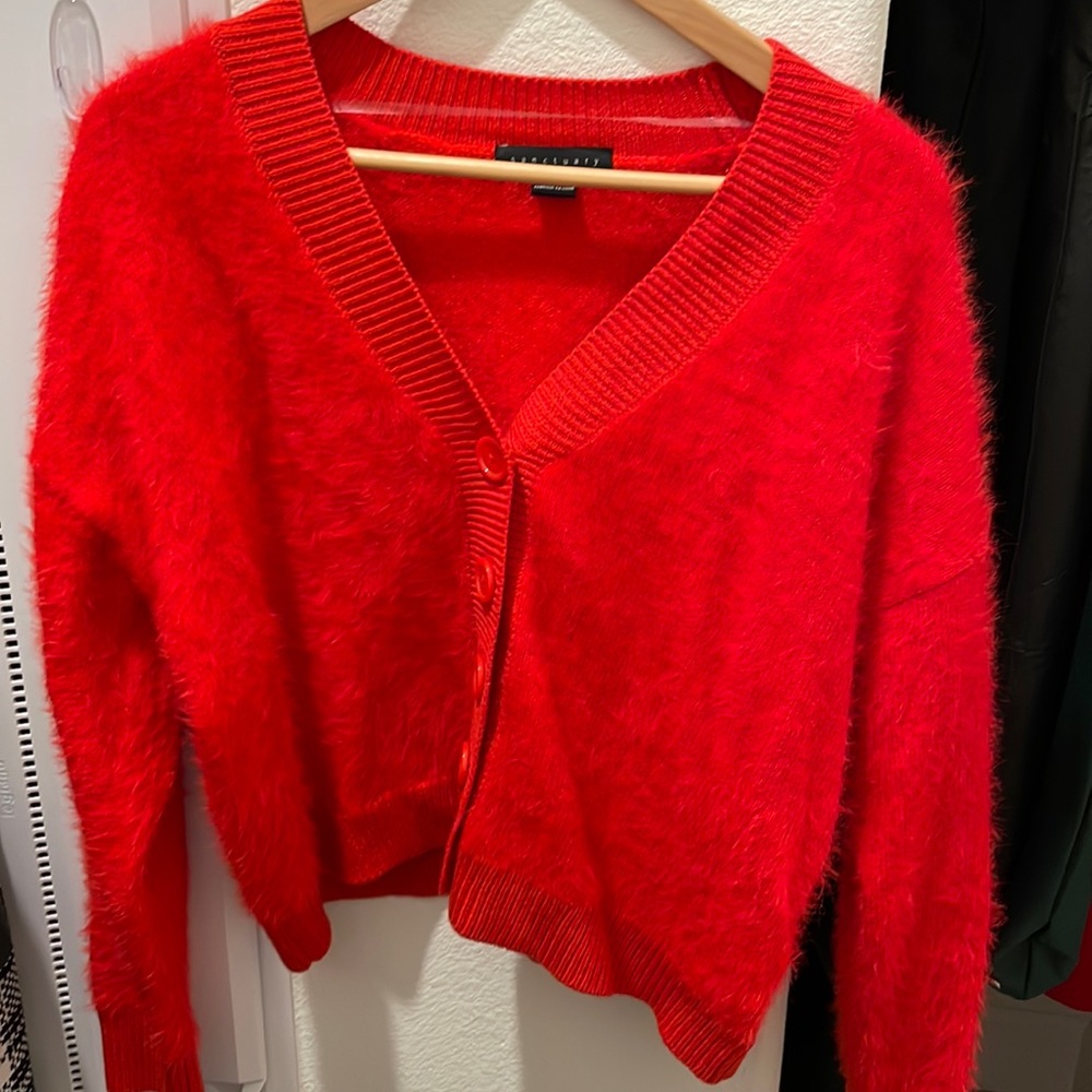 Sanctuary fuzzy red cardigan